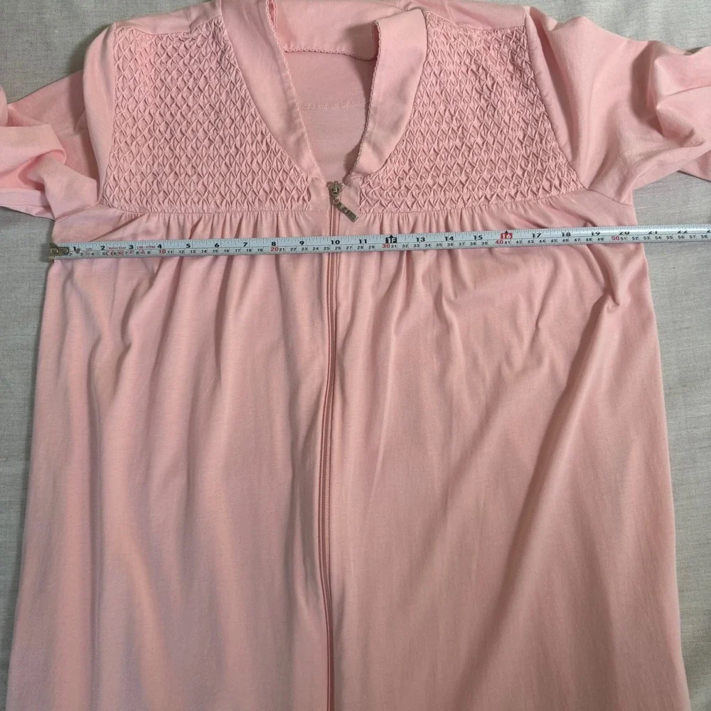 Cuddledown 100% Pima Cotton Smocked Zip Front Long Robe Housecoat Large Pockets
